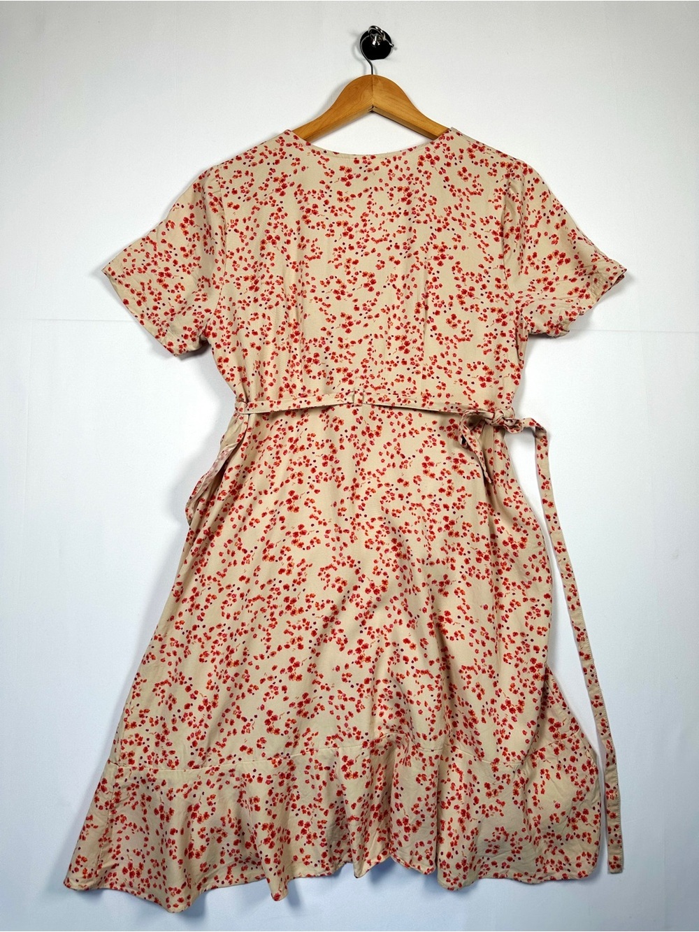 Rachel EcoVero Tencel Wrap Midi Dress Red Floral Ruffle L Cottagecore - Picture 7 of 8
